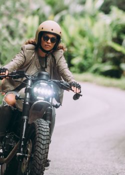 Beautiful,Girl,Having,Fun,Driving,Her,Custom,Cafe,Racer,Motorcycle